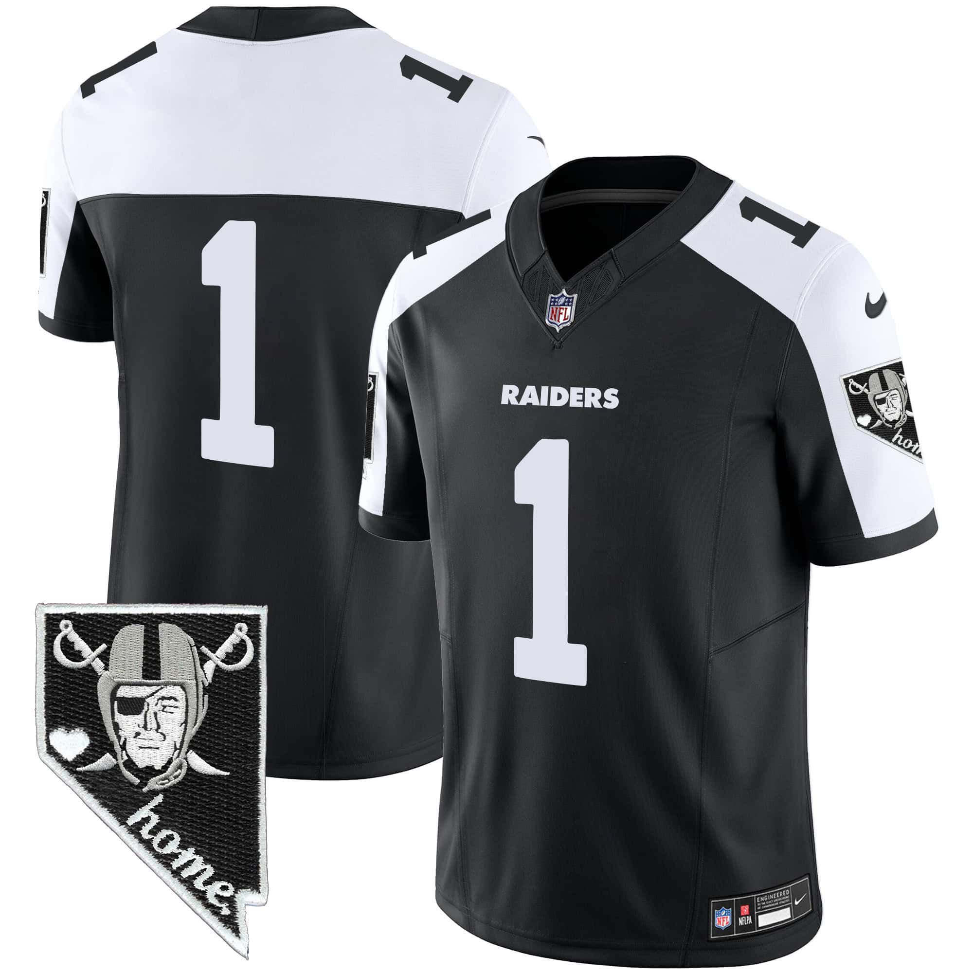 Men Oakland Raiders #1 No Name Black 2024 Nike Nevada Home Patch Vapor NFL Jersey